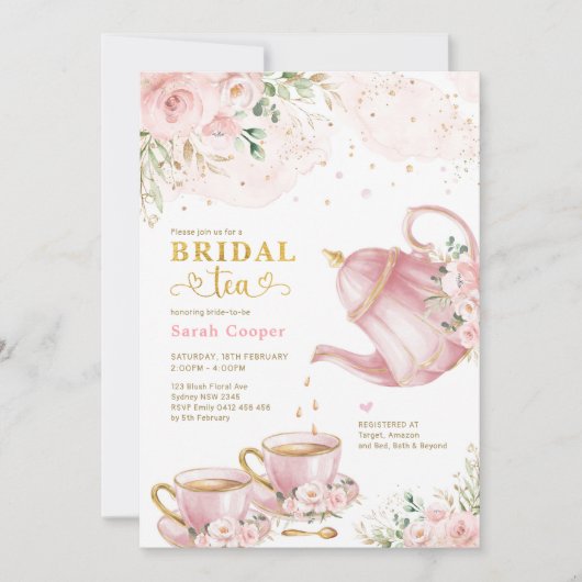 Feminine Blush Gold Floral Vrijgezellenfeest Tea P Kaart (Voorkant)