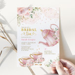 Feminine Blush Gold Floral Vrijgezellenfeest Tea P Kaart<br><div class="desc">Tea party over vrijgezellenfeest nodigt uit. Klik op de knop "Verder aanpassen" als u de stijl en plaatsing van de tekst opnieuw wilt rangschikken en opmaken. Komt met een passende florale achterkant van het patroon.</div>