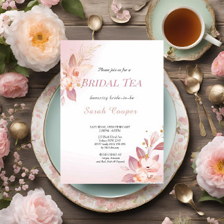 Feminine Blush Gold Floral Vrijgezellenfeest Tea P Kaart