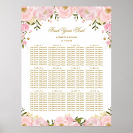 Feminine Blush Gold Floral Wedding Seating Chart Poster