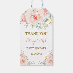 Feminine Blush Gold Waterverf Roos Favors Cadeaulabel
