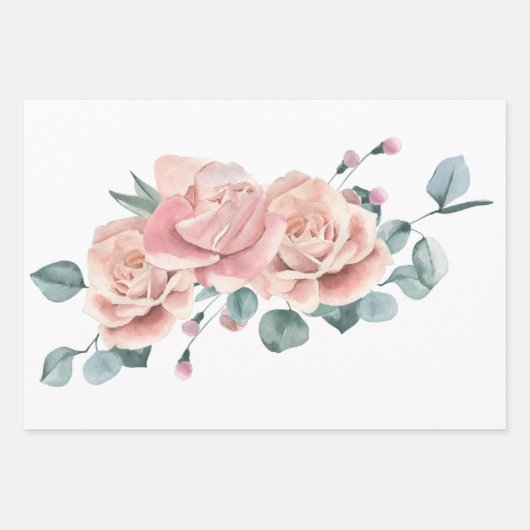 Feminine Blush Pink and White Waterverf Floral Inpakpapier Vel (Voorkant 3)