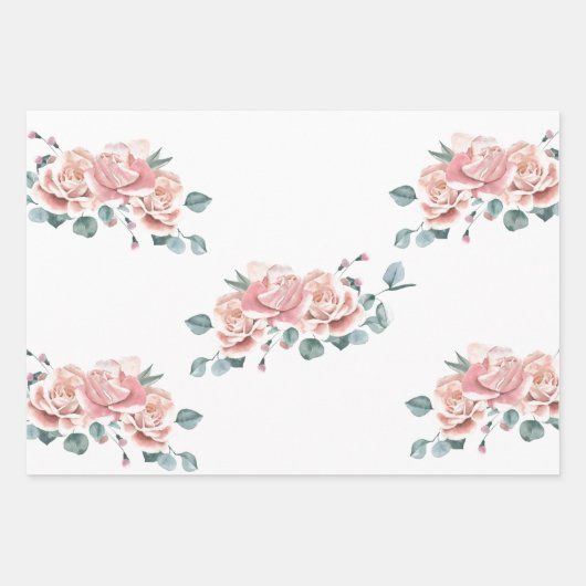 Feminine Blush Pink and White Waterverf Floral Inpakpapier Vel (Voorkant 2)