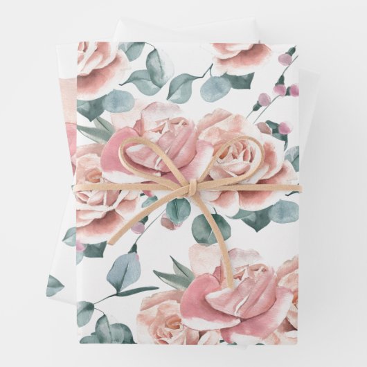 Feminine Blush Pink and White Waterverf Floral Inpakpapier Vel (In situ)