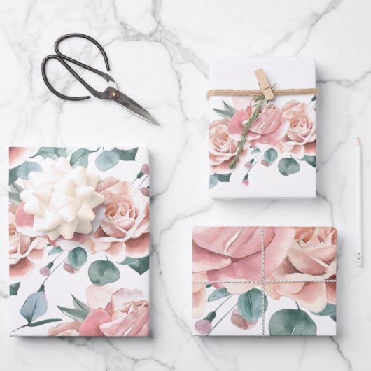 Feminine Blush Pink and White Waterverf Floral Inpakpapier Vel (Voorkant)