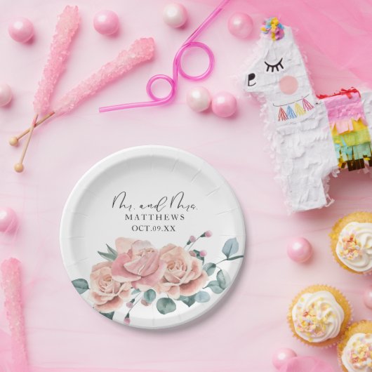 Feminine Blush Pink de heer en mevrouw Papieren Bordje (Feest)