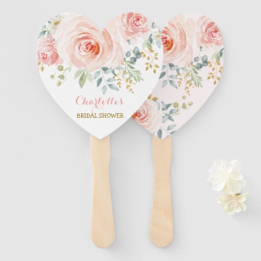 Feminine Blush Pink Floral Bridal Wedding Shower Handwaaier (Voorkant en achterkant)
