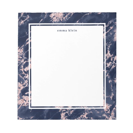 Feminine Blush Pink Glitter Navy Blue Marble Name Notitieblok (Voorkant)