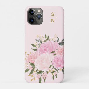 Feminine Blush Pink Gold Botanical Florence Monogr Case-Mate iPhone Case