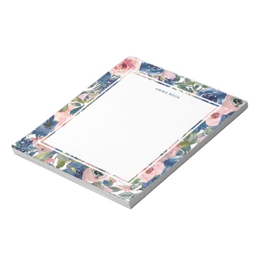Feminine Blush Pink Navy Blue Floral Pattern Notitieblok (Linkerzijde)
