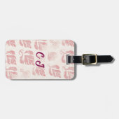 Feminine Blush Pink Pattern Monogram Bagagelabel (Voorkant horizontaal)
