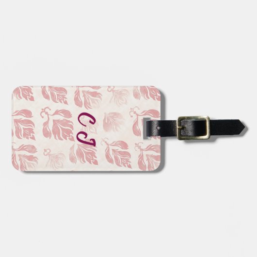 Feminine Blush Pink Pattern Monogram Bagagelabel (Voorkant horizontaal)