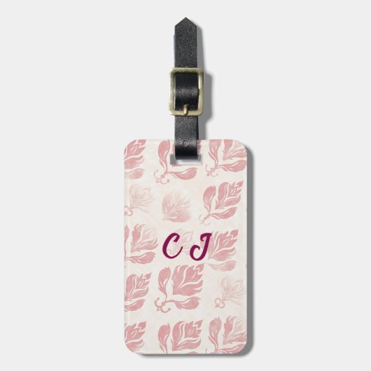 Feminine Blush Pink Pattern Monogram Bagagelabel (Voorkant verticaal)