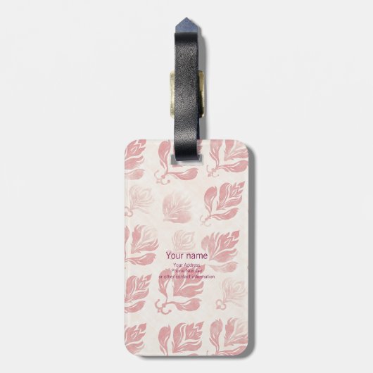 Feminine Blush Pink Pattern Monogram Bagagelabel (Achterkant verticaal)