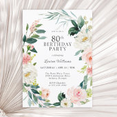 Feminine Blush Roos Bloemen 80ste Verjaardag Party Kaart