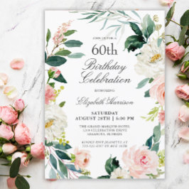 Feminine Blush Roos Floral 60th Birthday Party Kaart