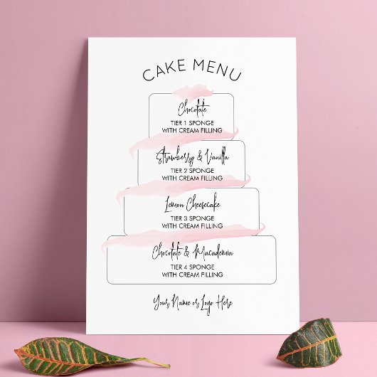Feminine Blush Roze Script Cake Menu Poster