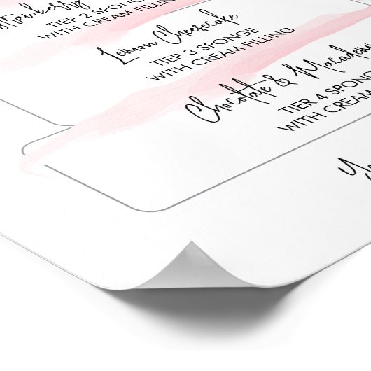 Feminine Blush Roze Script Cake Menu Poster (Hoek)