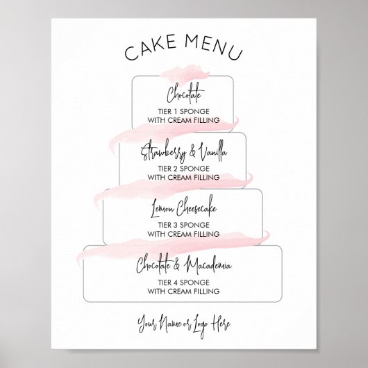 Feminine Blush Roze Script Cake Menu Poster (Voorkant)