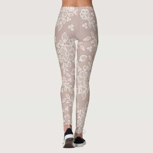 Feminine Blush & White Trendy Lace Yoga Leggings (Achterkant)