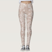 Feminine Blush & White Trendy Lace Yoga Leggings (Voorkant)