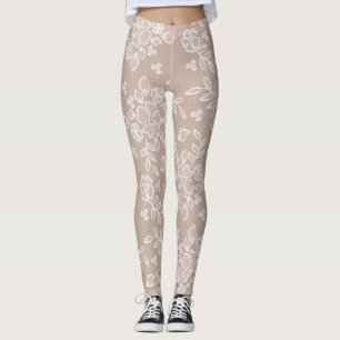 Feminine Blush & White Trendy Lace Yoga Leggings