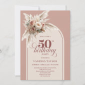 Feminine Boho Dusty Rose Pampas Floral 50 Birthday Kaart (Voorkant)