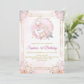 Feminine Boho Swan Princess Pink Blush Birthday Kaart (Staand voorkant)