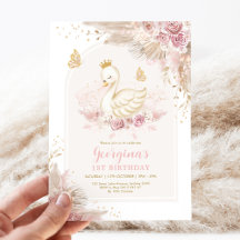 Feminine Boho Swan Princess Pink Blush Birthday