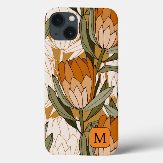Feminine botanisch patroon in bruin Initiaal Case-Mate iPhone Case (Achterkant)