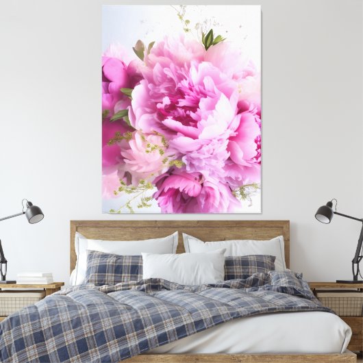 Feminine Bouquet Pink Peonies Floral Canvas Afdruk (Insitu (Slaapkamer))