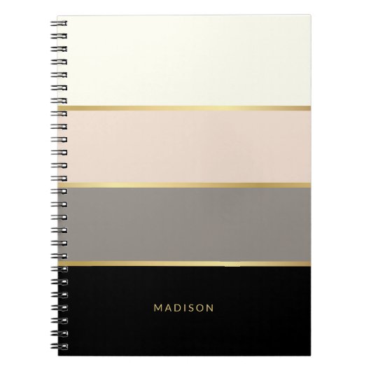 Feminine-brede stroken met Jouw naam of monogram Notitieboek (Voorkant)