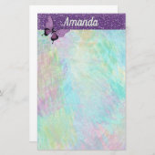 Feminine Butterfly en Faux Glitter Briefpapier (Voorkant / Achterkant)