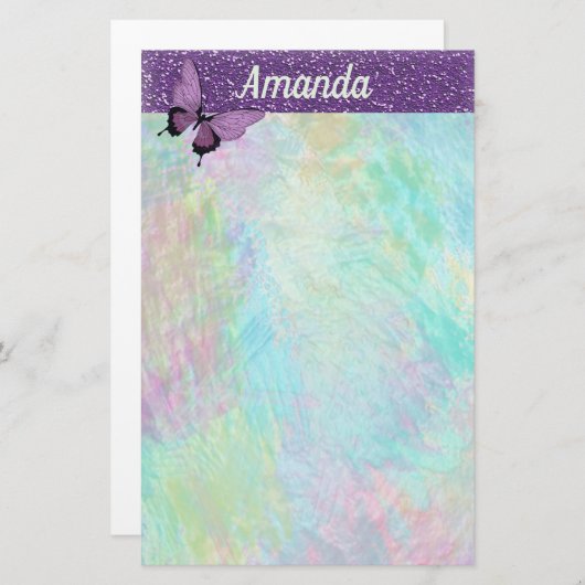 Feminine Butterfly en Faux Glitter Briefpapier (Voorkant / Achterkant)