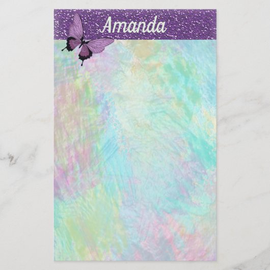 Feminine Butterfly en Faux Glitter Briefpapier (Voorkant)