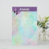 Feminine Butterfly en Faux Glitter Briefpapier (Staand voorkant)