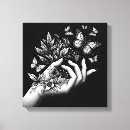 Feminine Butterfly Illustration Minimalist Aesthet Canvas Afdruk