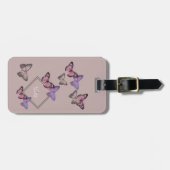 Feminine Butterfly Pattern w. Monogram - Roze grij Bagagelabel (Voorkant horizontaal)