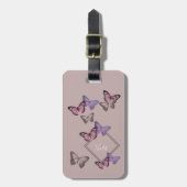 Feminine Butterfly Pattern w. Monogram - Roze grij Bagagelabel (Voorkant verticaal)