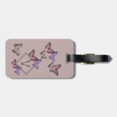 Feminine Butterfly Pattern w. Monogram - Roze grij Bagagelabel (Achterkant horizontaal)