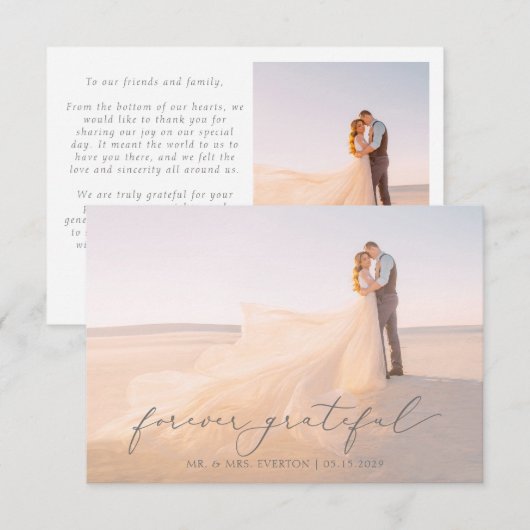Feminine Calligrafie Full Bleed Photo Wedding dan Bedankkaart (Voorkant / Achterkant)