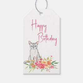 Feminine Cat and Flowers Gift Label Cadeaulabel
