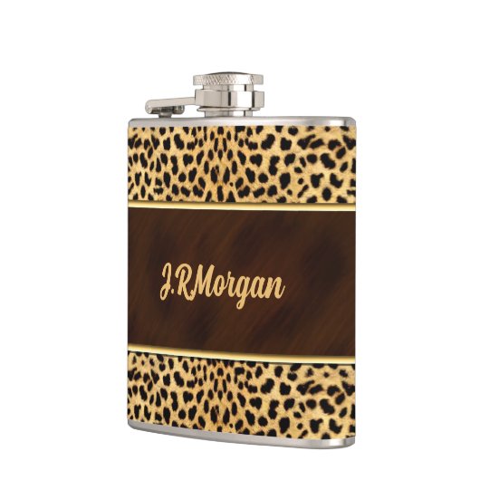 Feminine Cheetah Print met naam Heupfles (Links)