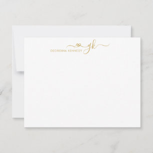 Feminine Chic Elegant Heart Script 2 Monogram Gold Notitiekaartje