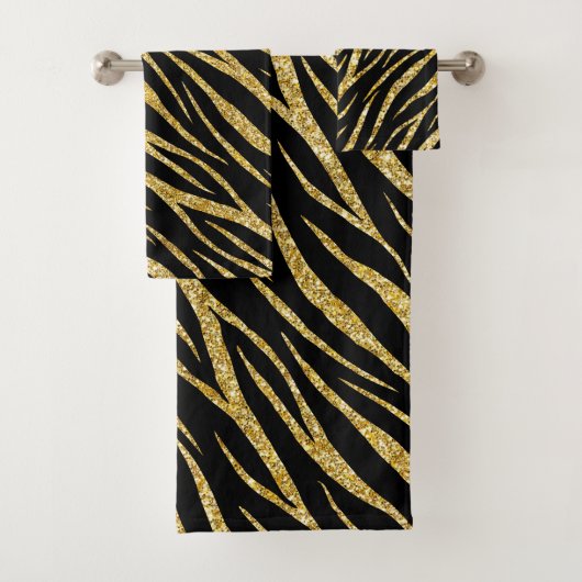Feminine Chic Luxury Black Gold Classy Zebra Print Bad Handdoek (Insitu)