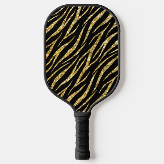 Feminine Chic Luxury Black Gold Classy Zebra Print Pickleball Paddle (Voorkant)