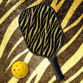 Feminine Chic Luxury Black Gold Classy Zebra Print Pickleball Paddle