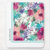 Feminine Colorful Waterverf Floral Pattern Muismat (Voorkant)