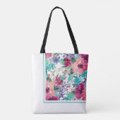 Feminine Colorful Waterverf Floral Pattern Tote Bag (Achterkant)