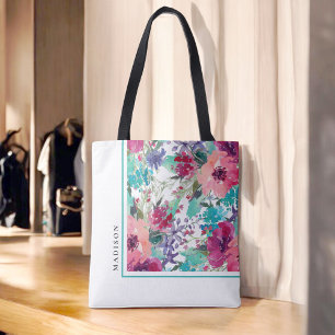 Feminine Colorful Waterverf Floral Pattern Tote Bag